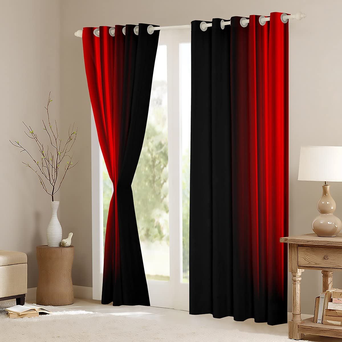 Loussiesd Abstract Ombre Curtains Kids Teens Red and Black Window Curtains for Bedroom Living Room,W46*L72 - Image 3
