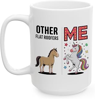 DesiDD Funny Flat Roofer Gifts - Other FLAT ROOFERS vs Me Unicorn Mug - Roofing Specialist Staff Employee Roofing Technician Manager Present for Christmas, Birthday - 15oz Coffee Cup