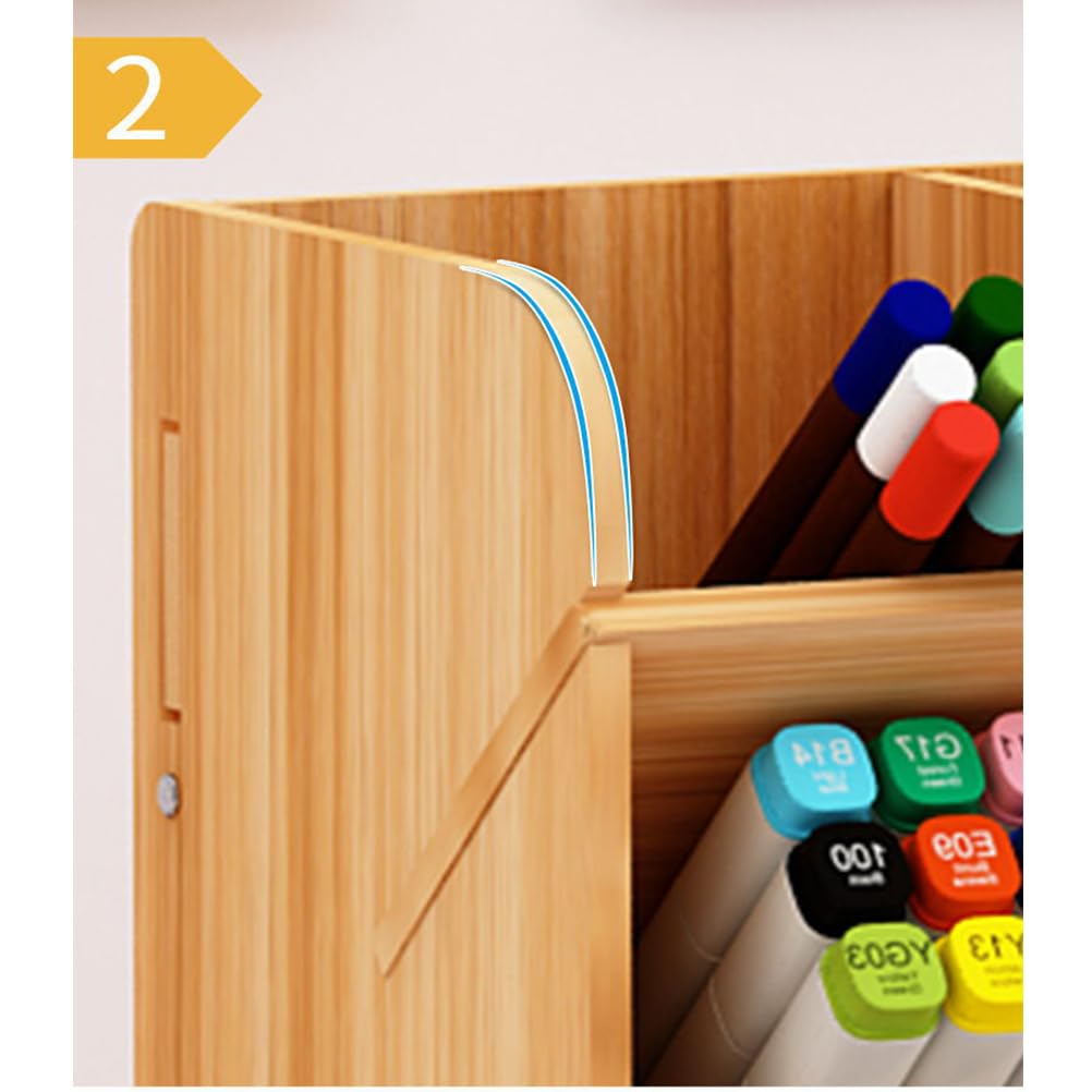 Operitacx Holz Stiftehalter Aufbewahrungsbox Groß Mit Mehrfach Geteilter Fächer Und Schublade Büro Desktop Organizer Für Stifte Und Büromaterial