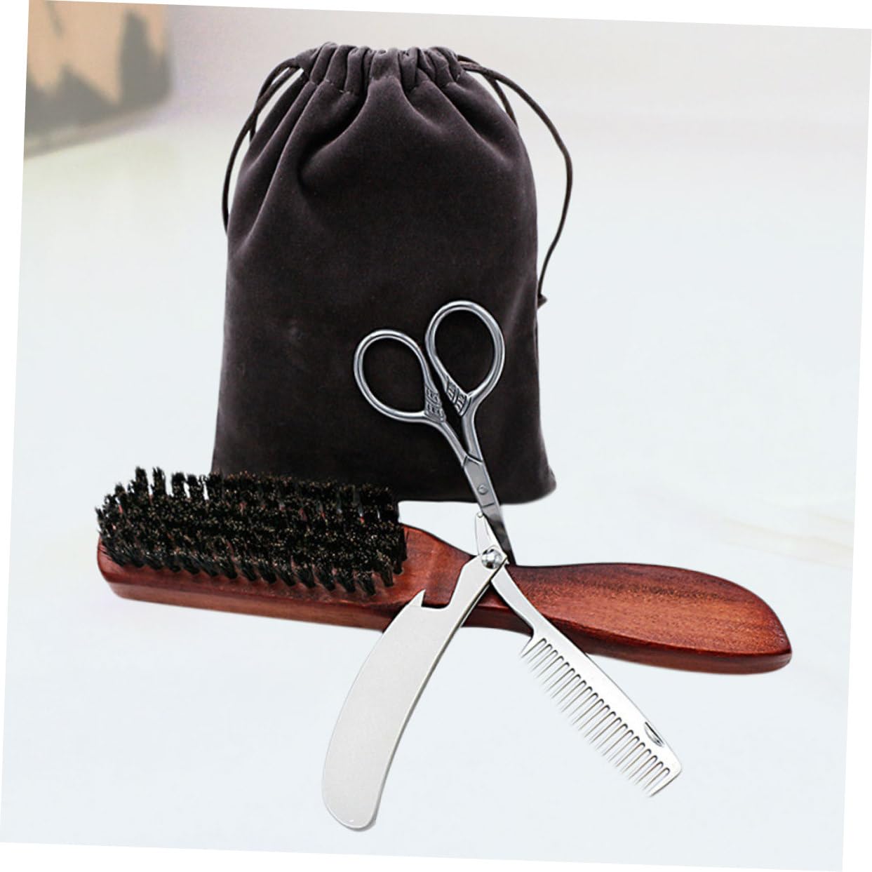 minkissy 3sätze Beard Care Set Teilig Praktisches Bartpflege-set Mit Bartbürste Und Stoffbeutel Zum Trimmen Und Stylen Von Bart Und Schnurrbart Kompakt Und Tragbar Für Unterwegs