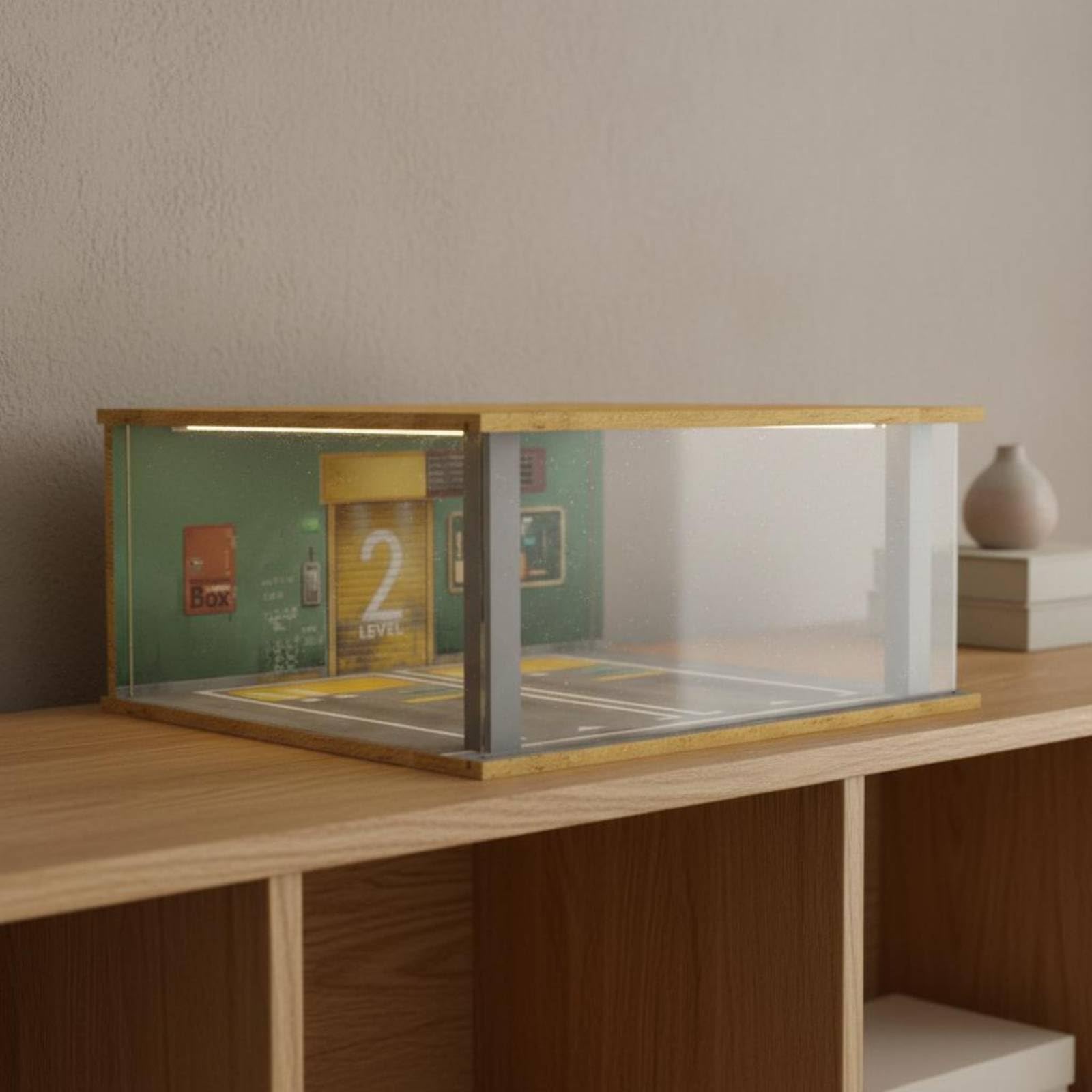 Parkszene Display Vitrine Modellauto Vitrinenkasten Ausstellungsbox Schaukästen Aufbewahrungsbox Holz mit Acrylabdeckung Staubschutz Leicht zu Öffnen
