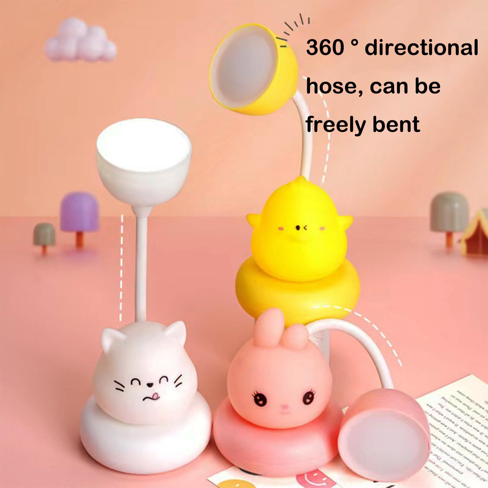 Yinhamnl Cute Desk Lamp Kids Night Light LED Bedside Lamp for Kids USB Rechargeable Portable Eye Protection Table — view 5