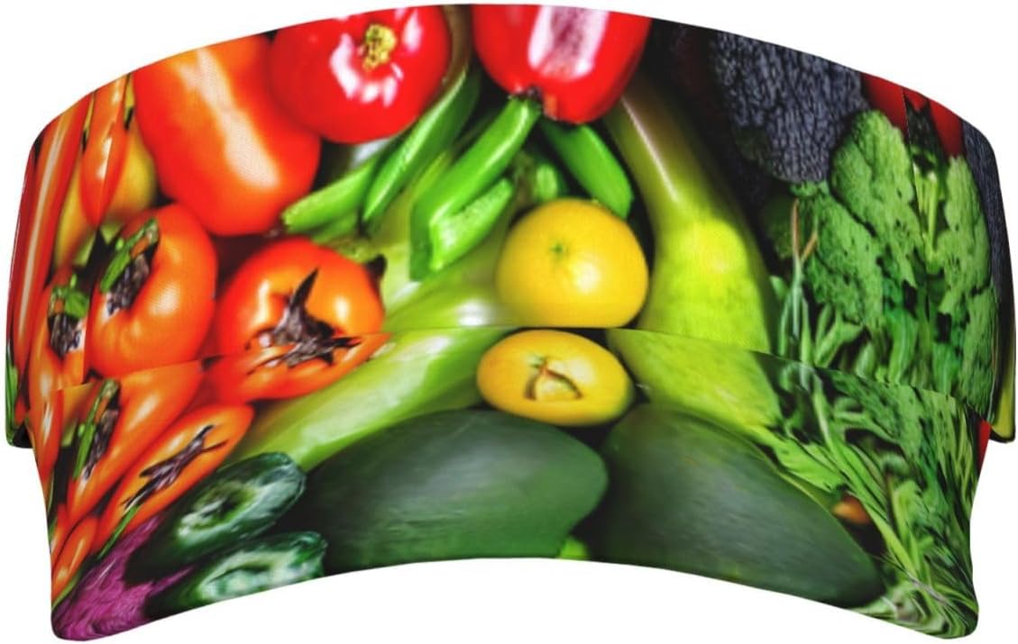 Fresh Vegetables Fruits Print Sun Visor Hats for Women Men Adjustable Sports Golf Running Sun Caps Black