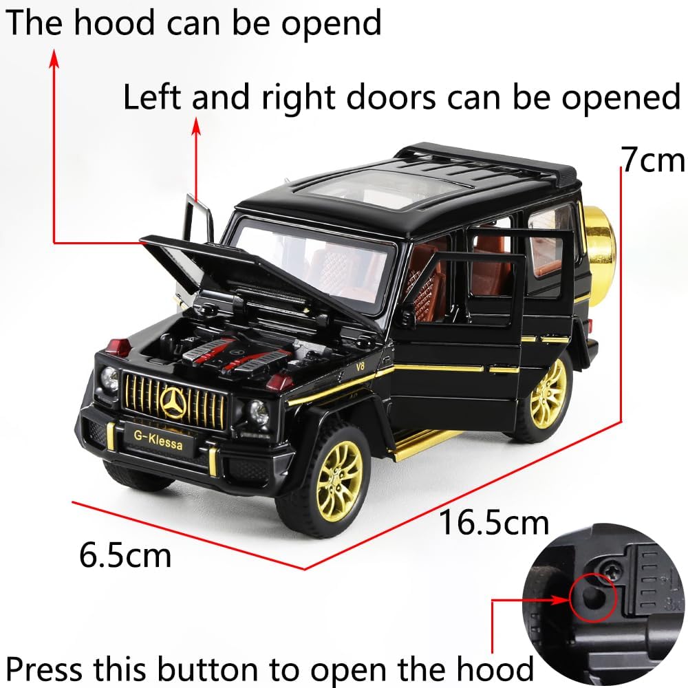 iLooboo Toy Car Model Black G63 Alloy Collectible Vehicle Pull Back Die-Cast with Lights and Sound