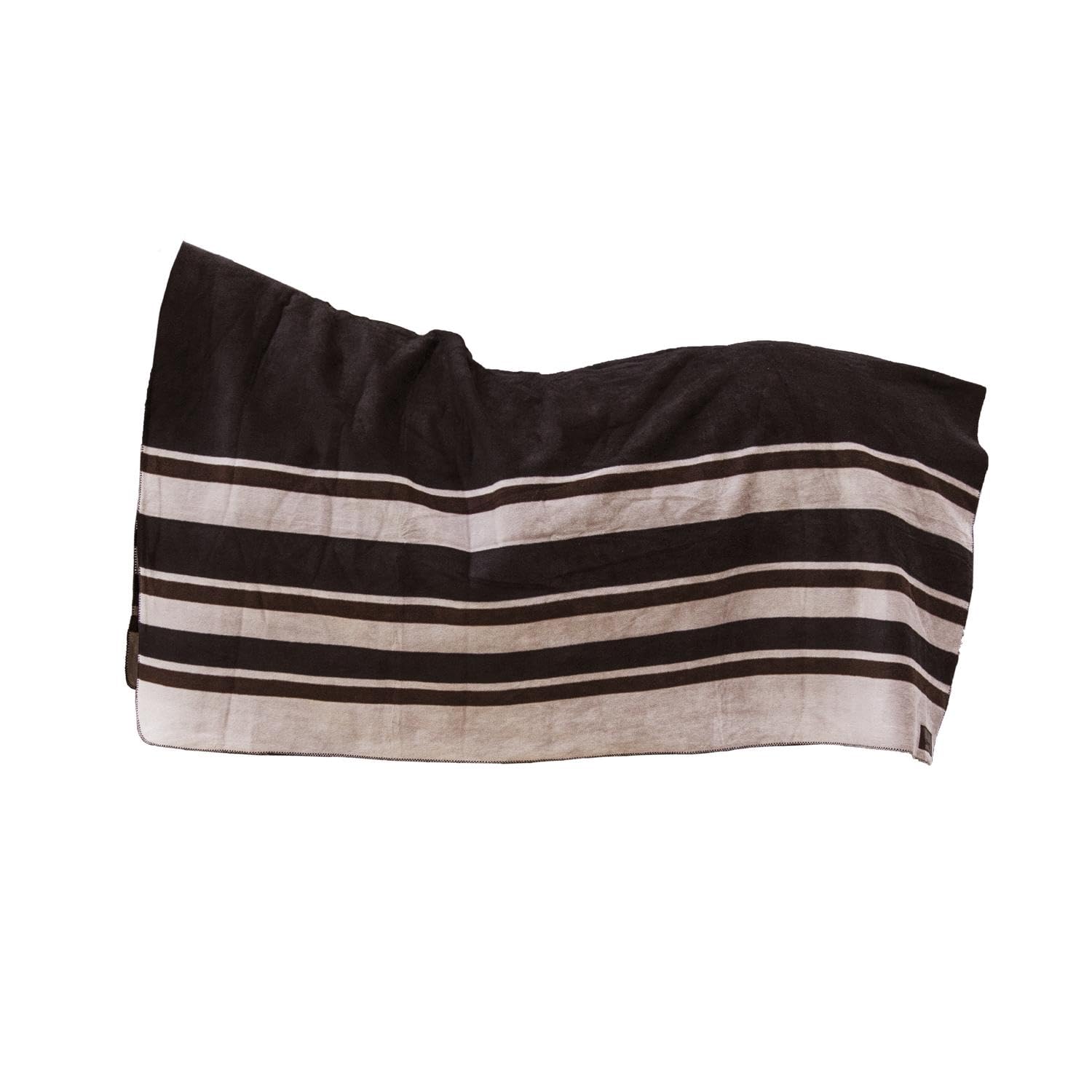 Manta de forro polar premium de 210 x 200 cm, diseño exclusivo de rayas marrón y beige.