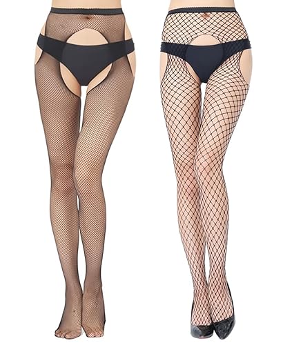 KLONKEE Fishnet Pantyhose for Women High Waist Stockings Sexy Sheer Mesh Tights - Black-2223#