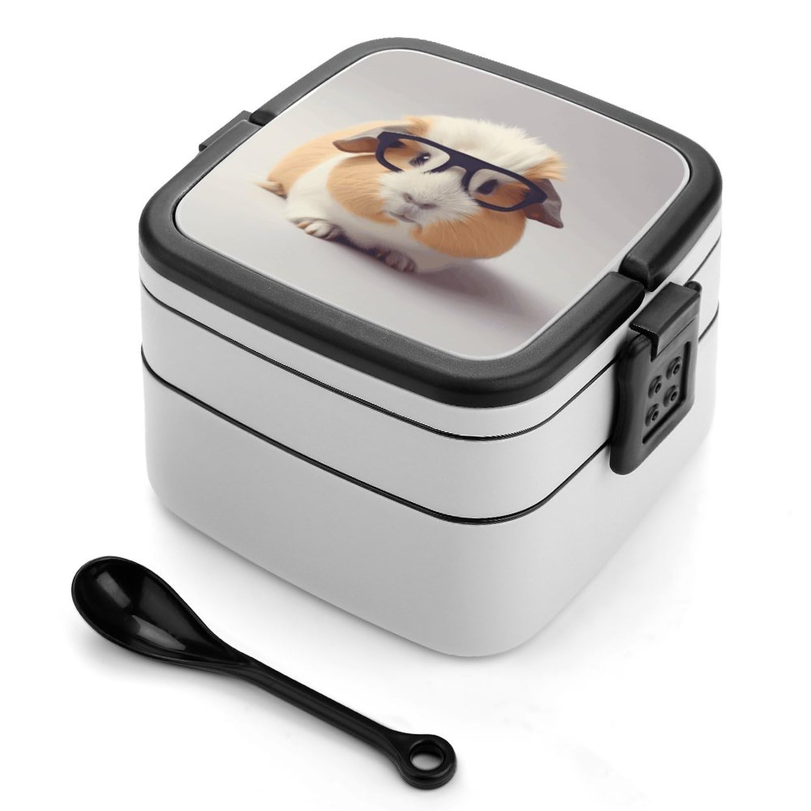 FekiLoot Guinea Pig With Glasses Bento Box Adult Lunch Box Sealed Bento Lunch Boxes with Spoon Sturdy Double Layer Bento Boxes Snap-on Design Leak Proof Lunch Containers Ideal for Work