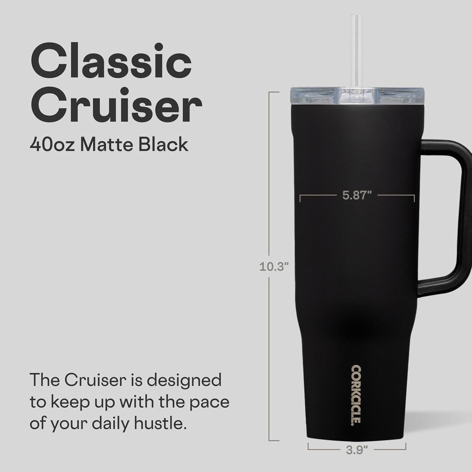 Corkcicle Cruiser Insulated Tumbler - Keeps Drinks Cold 20 Hours - Triple-Insulated Stainless Steel - Spill-Proof Lid - Summer Drinkware Gift - Keeps Drinks Ice Cold - 40 oz - Black - Image 2