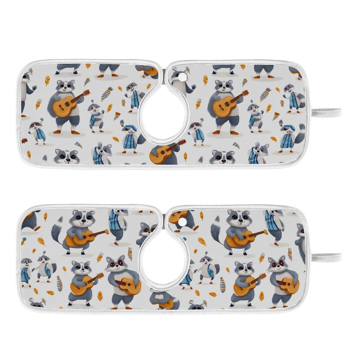 FULUHUAPIN 2 Pack Raccoon Kitchen Faucet Splash Catcher Absorbent Mat, Polyester Sponges Machine Washable Quick Dry Drying Mat, Sink Accessories 30'' x 5'' 20324439