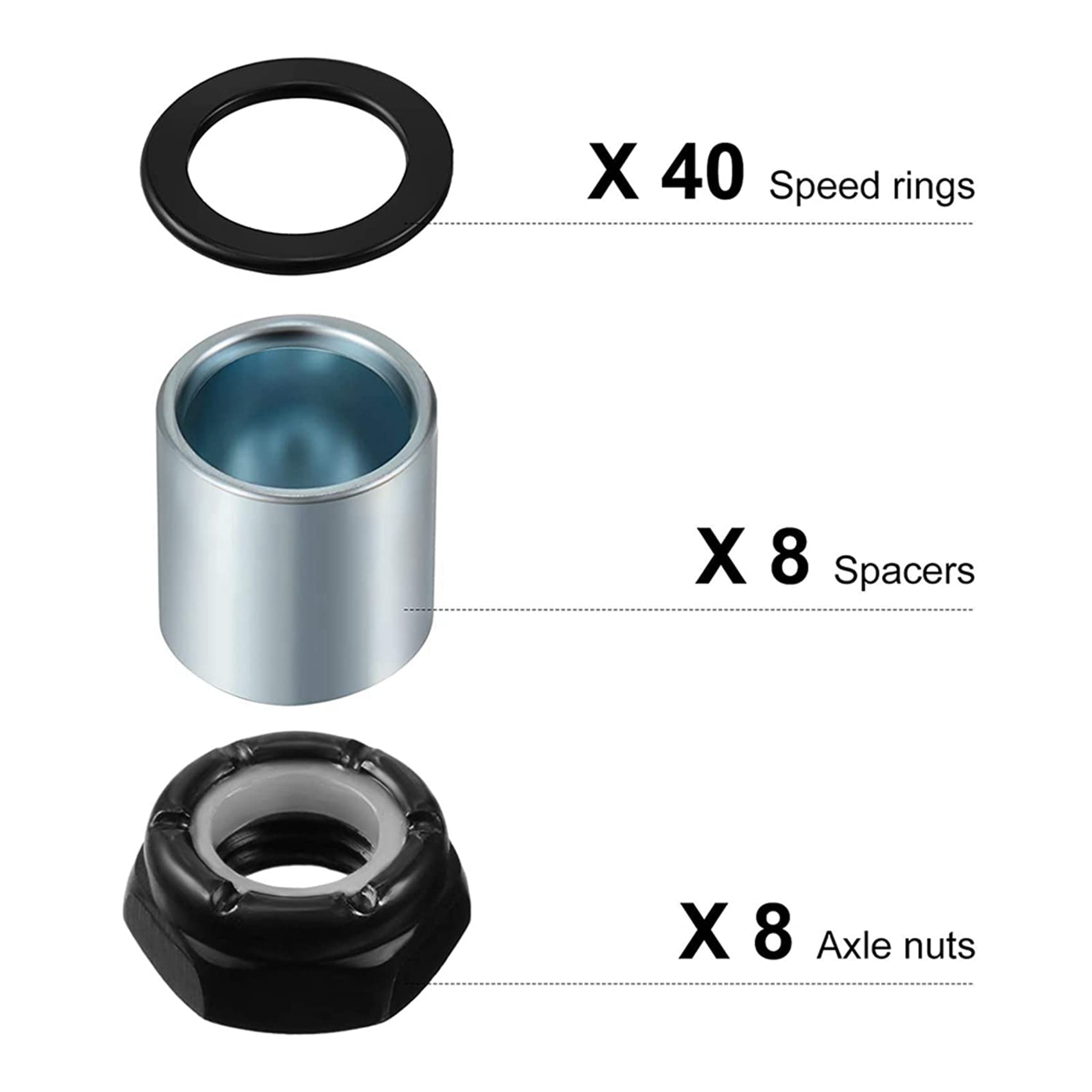112-teiliges Skateboard-LKW-Hardware-Kit enthält Abstandshalter, Achsmuttern und Speed-Ringe für Skateboard und Longboard