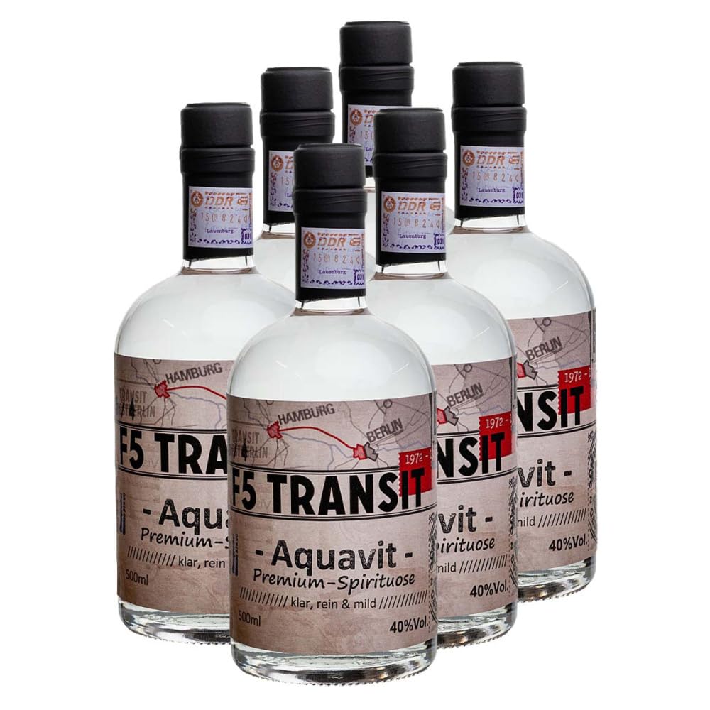 Aquavit 6x0.5l (40% Vol) No. 5574 - RATION | Norddeutsche Qualität | Akvavit | 6 Flaschen a 500ml | F5-Transit | Schwechower Brennerei (1229)