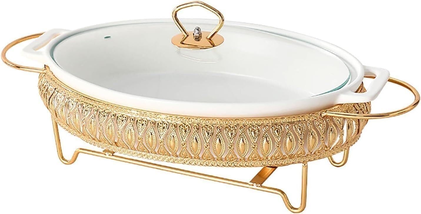 Food Buffet Warmer Ceramic Chafing Dish, Chafer Buffet Server Warming Tray for Parties, Catering, Weddings, and Events(40cm) (Green 42cm)