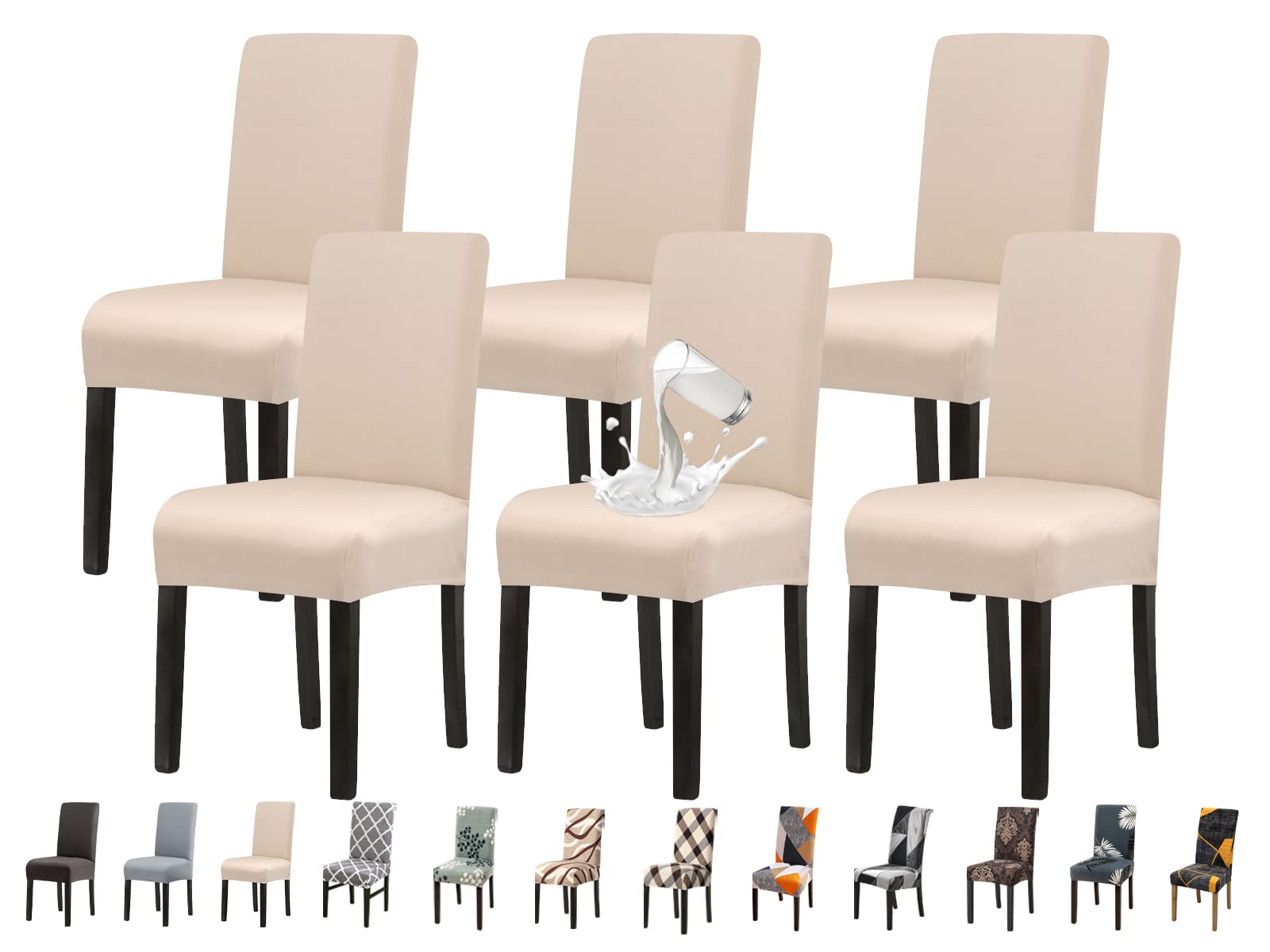 Jaotto Coprisedie con Schienale Impermeabile 6 Pezzi, Fodere Coprisedia Elasticizzati con Schienale per Sala da Pranzo, Moderna Vestisedia Lavabile Estraibile per Cucina Casa,Bianco Sporco