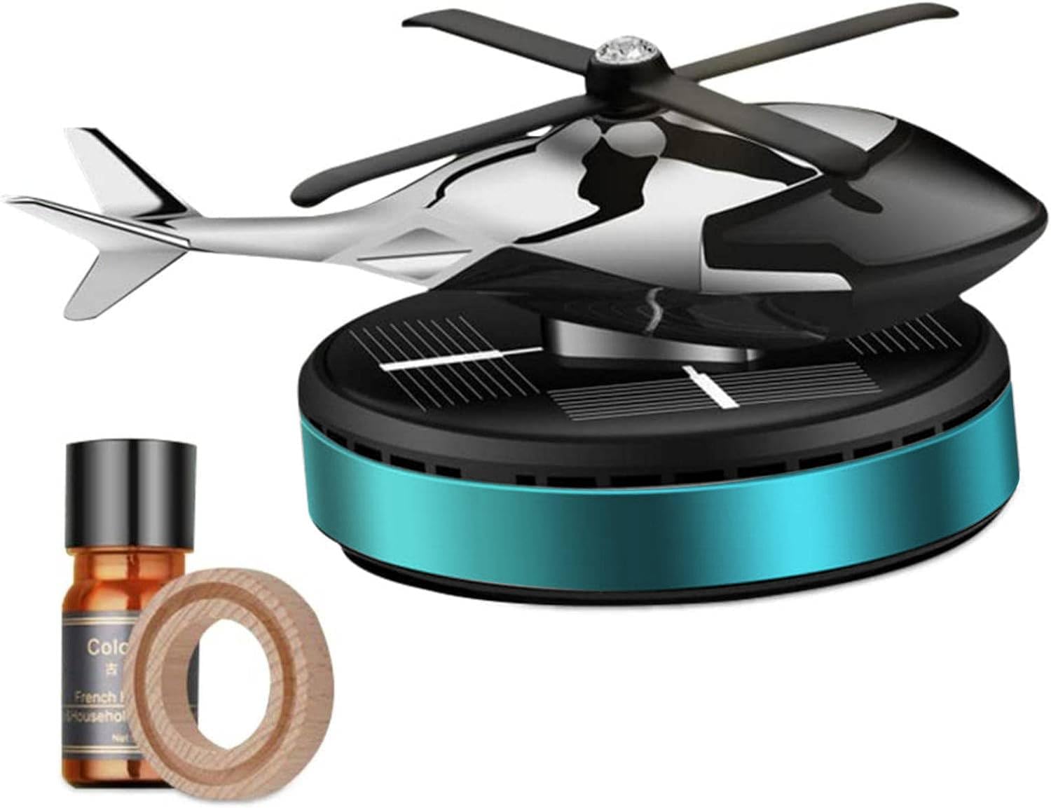 Car Solar Helicopter Aromatherapy Diffuser, Rotating Air Freshener, Lasting Fragrance Interior Decoration Accessories Aroma diffuser. (Blue)
