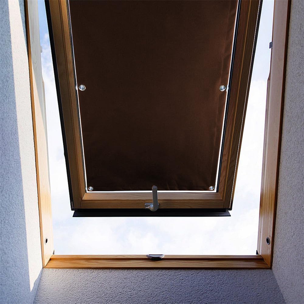 ZHhan Blackout Curtains for Roof Window Thermal Insulated Blackout Window Blinds with Sucker UV Protection for Bedroom, Baby Nursery Easy Installation (Brown,14.6"x46.5")