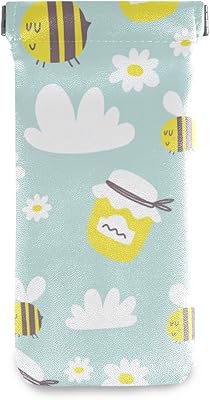 HUSSRITY Eyeglasses Case Funny Bee Sunglasses Pouch Soft PU Leather Squeeze Top Eyeglass Holder Portable Glasses Case For Women Men