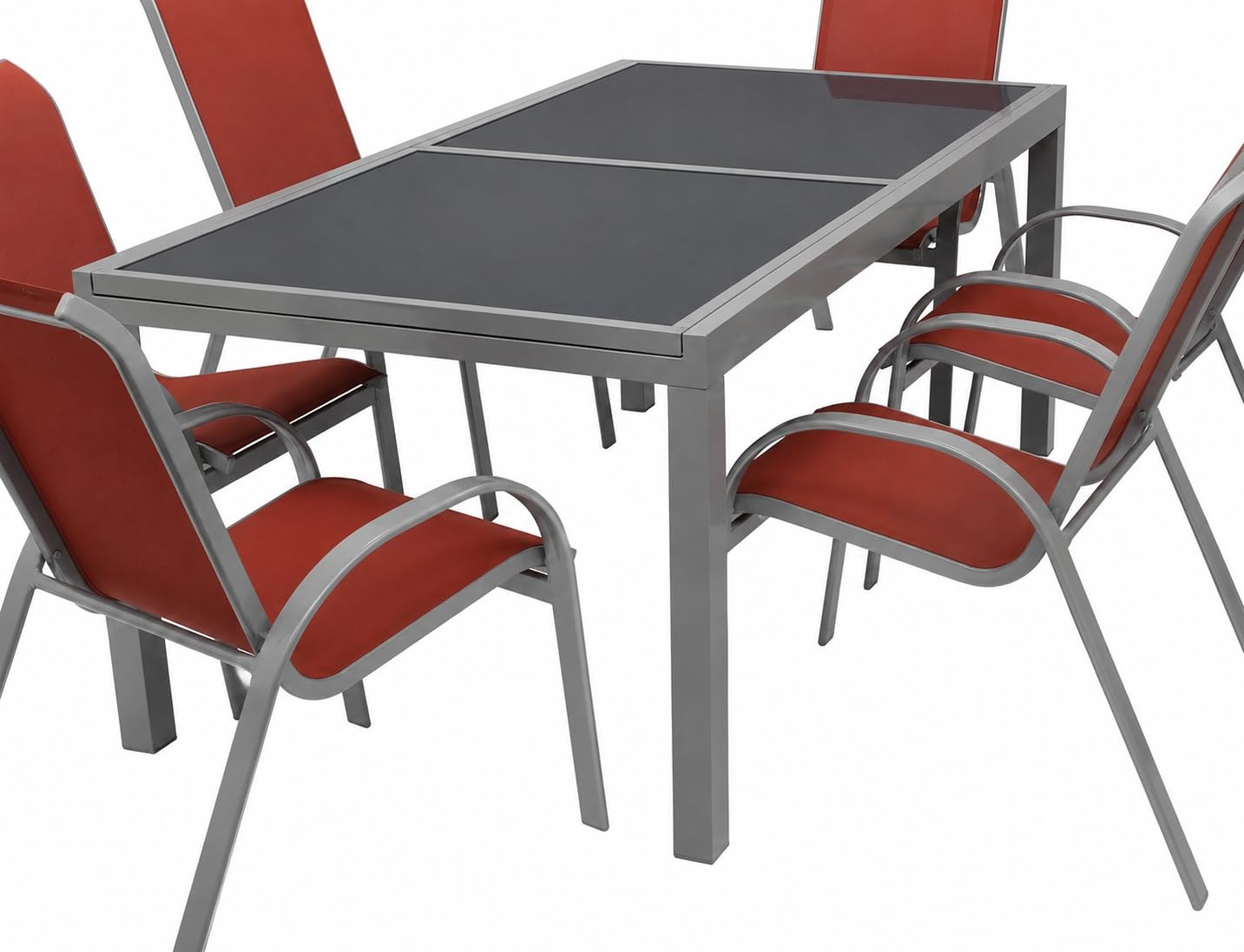 DEGAMO Garten Ausziehtisch PISA 180/240x100cm, Aluminium + Glas | Aluminium rostfrei silbergrau, Glas grau, rechteckig