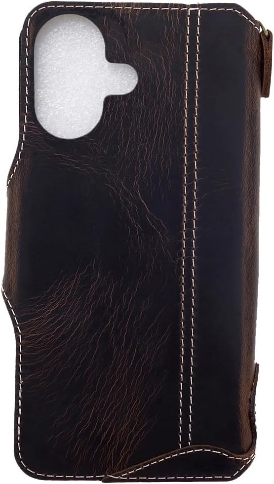 Yogurt Case Compatible for iPhone 16, Genuine Leather Wallet Cover Compatible for iPhone 16, 6.1-inch Handmade Oil Leather