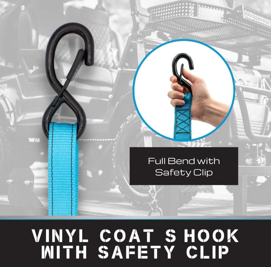 Tie Down 1 inch x 15 ft Blue Ratchet Strap, 4-Pack Kit - 1823 lbs. Breaking Load Limit - Image 3