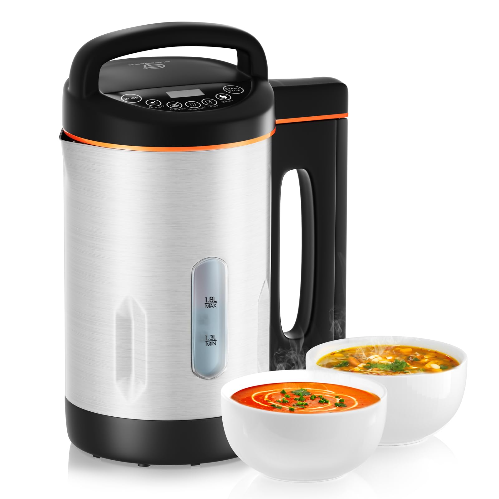 Zuppa elettrica multifunzione da 1,8 l, in acciaio inox, 1000 W, con funzione mixer, 4 programmi, timer, funzione di mantenimento del calore, autopulente per zuppe frullati