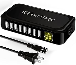 USB Charging Station, Ziwodiv 8-Port 60W/12A USB Charger Station, Multi Ports USB-A Charging Hub with LED Display, Compact Desktop Charger for Multiple Devices, iPhone iPad Samsung Android and Tablet