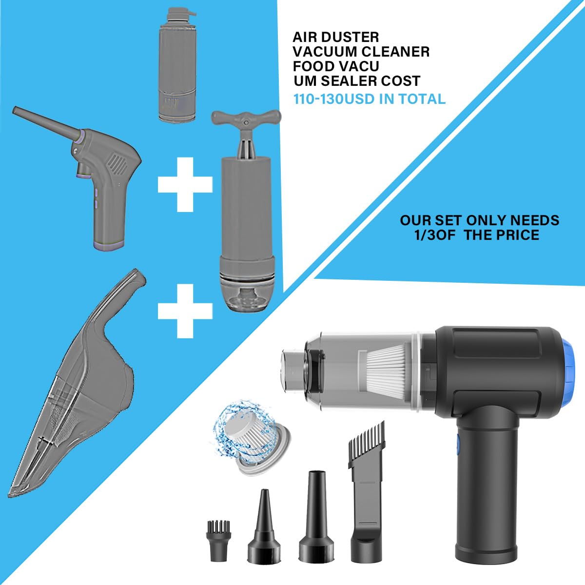 Meudeen Air Duster - Aspirapolvere per computer, per la pulizia della tastiera, aria senza fili, potente, 110000 giri/min, ad alta efficienza energetica (Air-08)