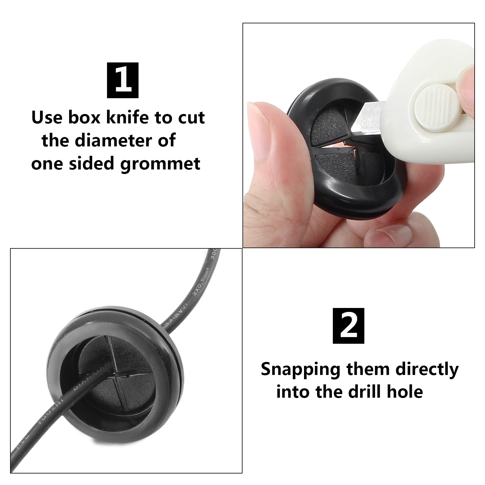 Zorveiio 1.2" ID 1.4" Drill Hole Rubber Hole Grommet with Box Knife, Rubber Hole Plugs Rubber Grommets Firewall Grommet Kit Wire Protection - 5 Pcs, Black 1