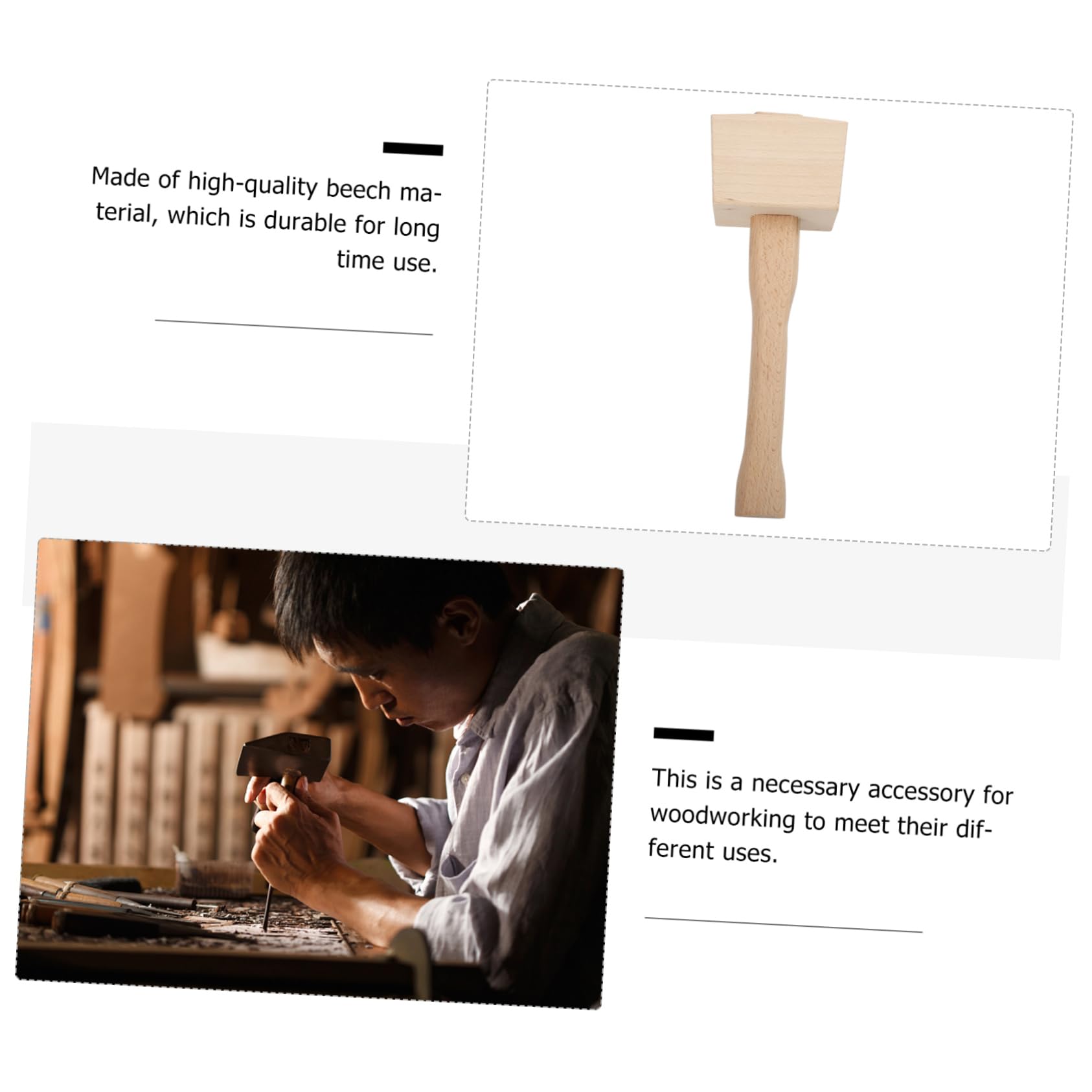 AUTSUPPL Diy Upholstery Tool Wooden Carpenter Mallet Beech Material Lightweight Easy to Carry