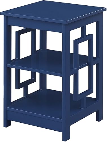 Convenience Concepts Town - Mesa auxiliar cuadrada con estantes, 15.75 pulgadas de largo x 15.75 pulgadas de ancho x 23.5 pulgadas de alto, azul