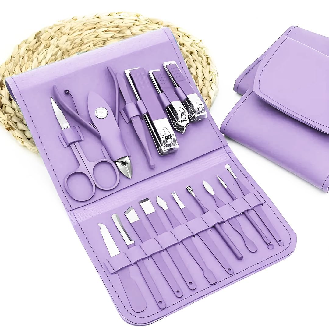 Sajani16 in 1 Manicure Kit, Stainless Steel Nail Clippers Scissors, Grooming Kit & Nail Cleaning Knife With Leather Travel Case for Hand, Professional Manicure Kit Pedicure Kit For Women (Multicolor) (Manicure Kit)-image-11