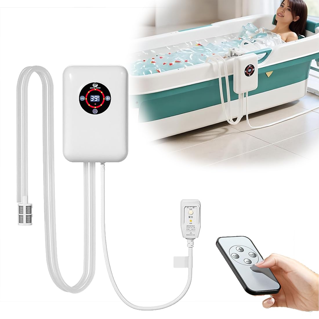 Riscaldatore Piscina-1200W Riscaldatore Per Vasca Da Bagno ，Separazione Acqua Ed Elettricità，Protezione Dal Surriscaldamento，Adatto Per Vasche Idromassaggio, Piccole Piscine