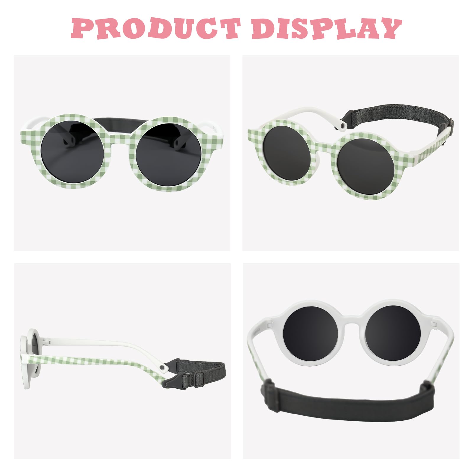 Gafas de sol redondas polarizadas para bebé, con correa de silicona flexible con bonito estampado de flores, protección UV400 para niños recién nacidos de 0 a 24 meses