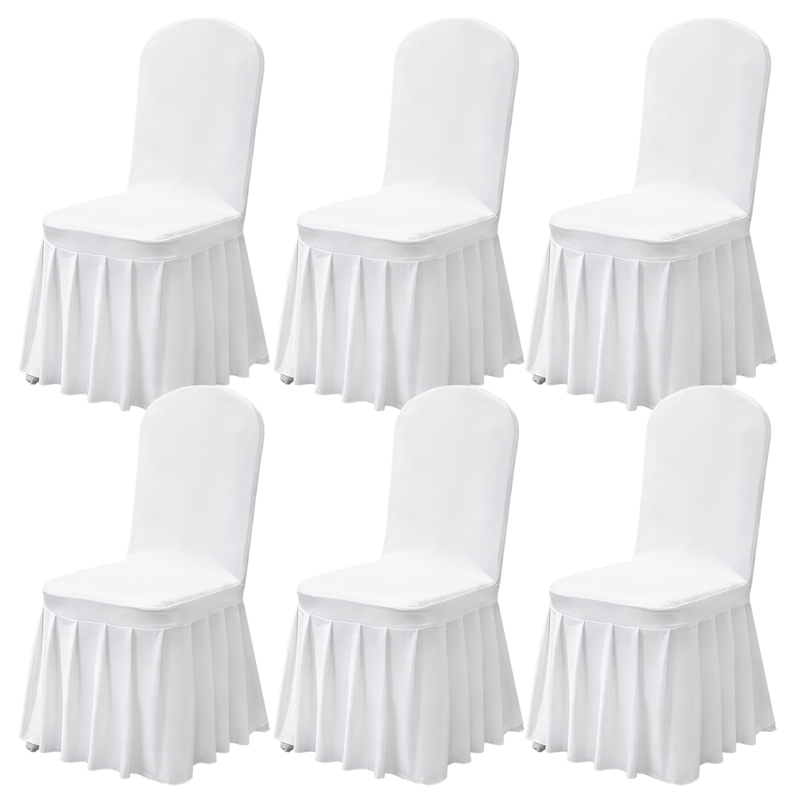 Fundas para sillas blancas, 6 unidades, universales, elásticas, de elastano, con falda, fundas lavables para sillas, elásticas, para bodas, fiestas, hoteles