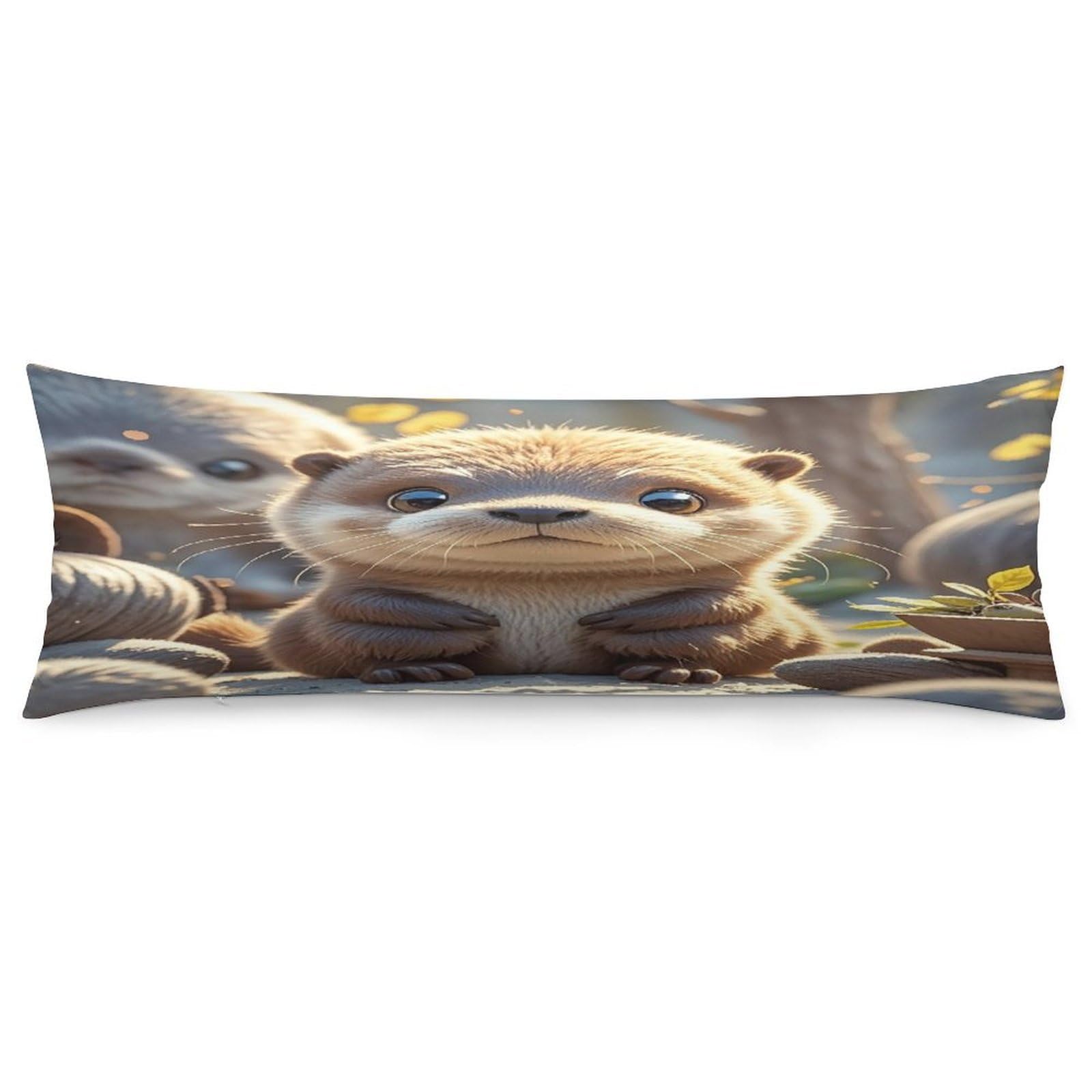 Animal Cute Brown Otters Pillowcase Decorative Body Pillow Cover Soft Full Long Pillow Case Breathable Large Body Pillowcase Cute Cozy Pillow Sham for Bed Couch Sofa 18.9 X 53 Inch