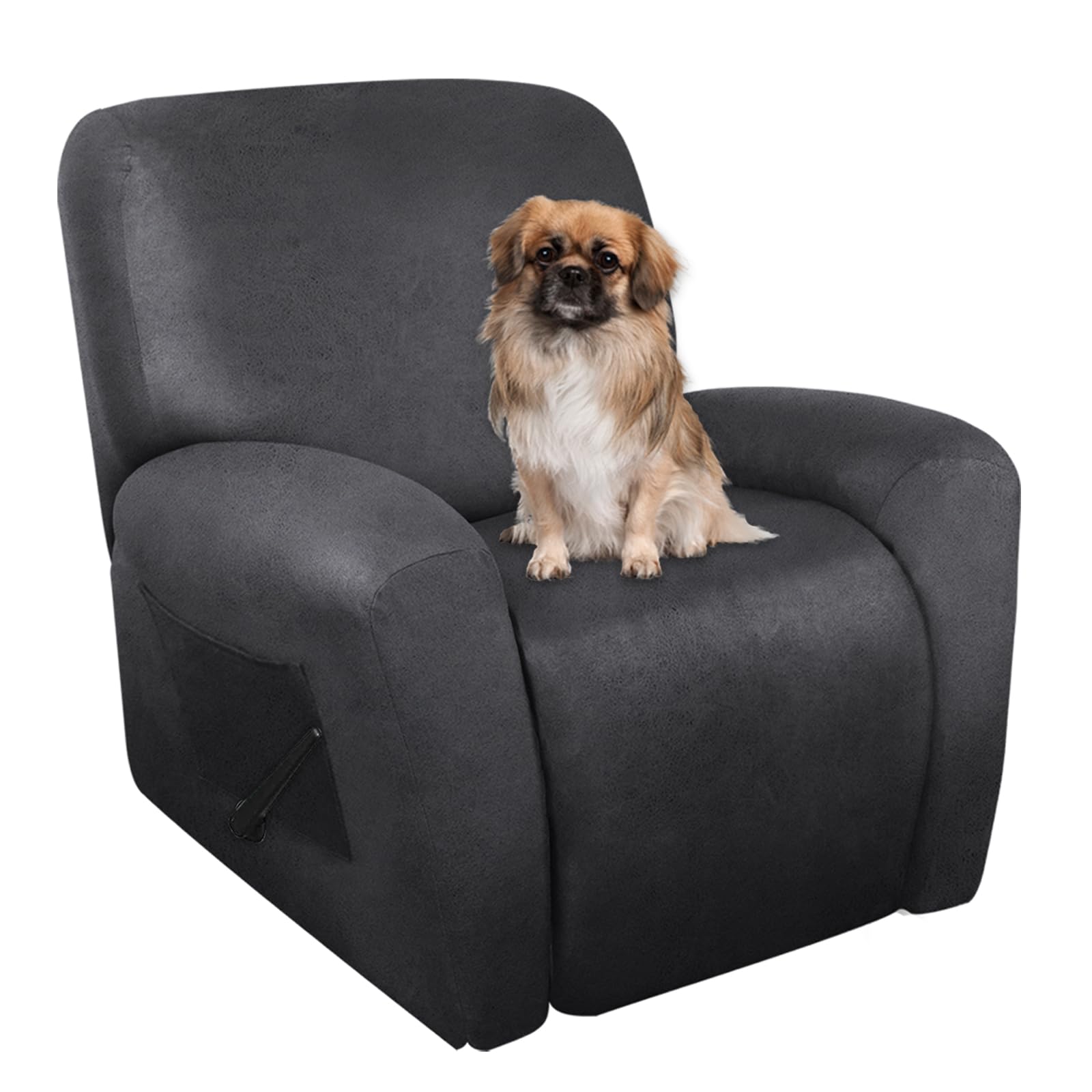 ANARACHON Leather Look Recliner Chair Covers Stay in Place 4-Piece Recliner Slipcovers for Reclining Chair Furniture Protector Spandex Fabric Washable (X-Large, Dark Gray)