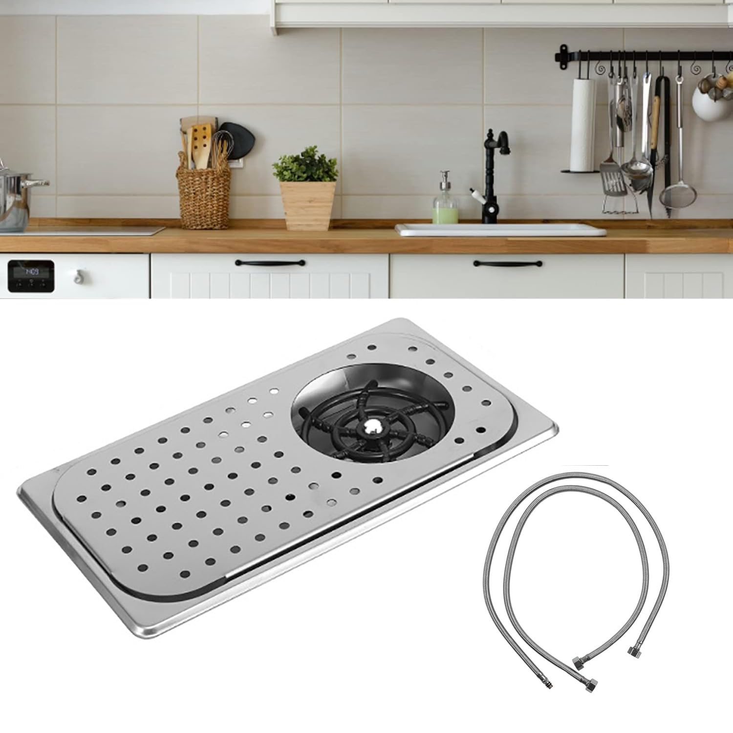 Lavavasos Automático,Lavadora de Acero Inoxidable,con Desagüe y Bandeja de Goteo,para Cocina,Bar,Cafetería y Hogar