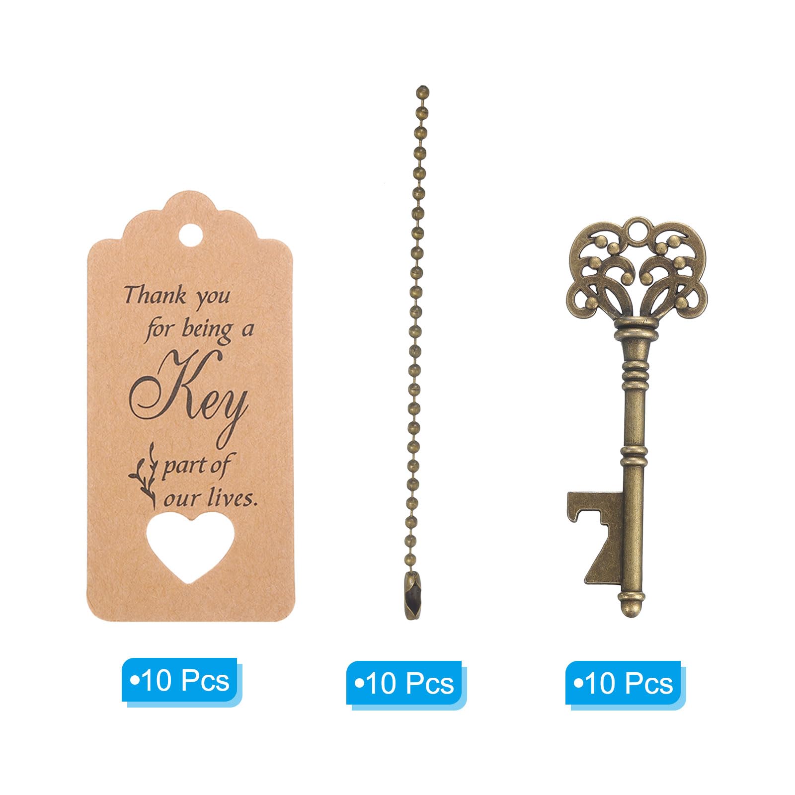 PATIKIL Vintage Key Bottle Openers, 10 Pcs Wedding Party Favor Souvenir Gift Set including Thank You Tag - Image 3