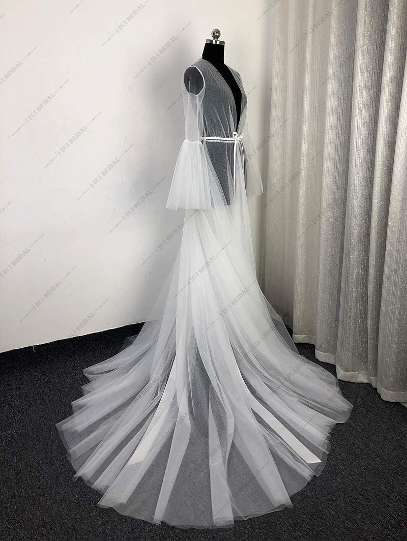 Illusion Tulle Long Boudoir Robe Photography Evening Dress Long Sleeve Robe Scarf Party Gown School Christmas Dance Dress