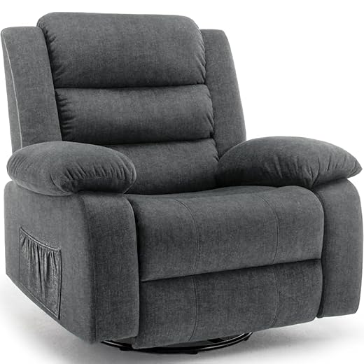 Recliner Chair, Wide Rocker Chair, Rocking Chair with Massage and Heat,360°Swivel Nursery Rocking Chairs, Oversized Recliner for Adults, Cashmere Reclining Sofa for Living Room, Grey