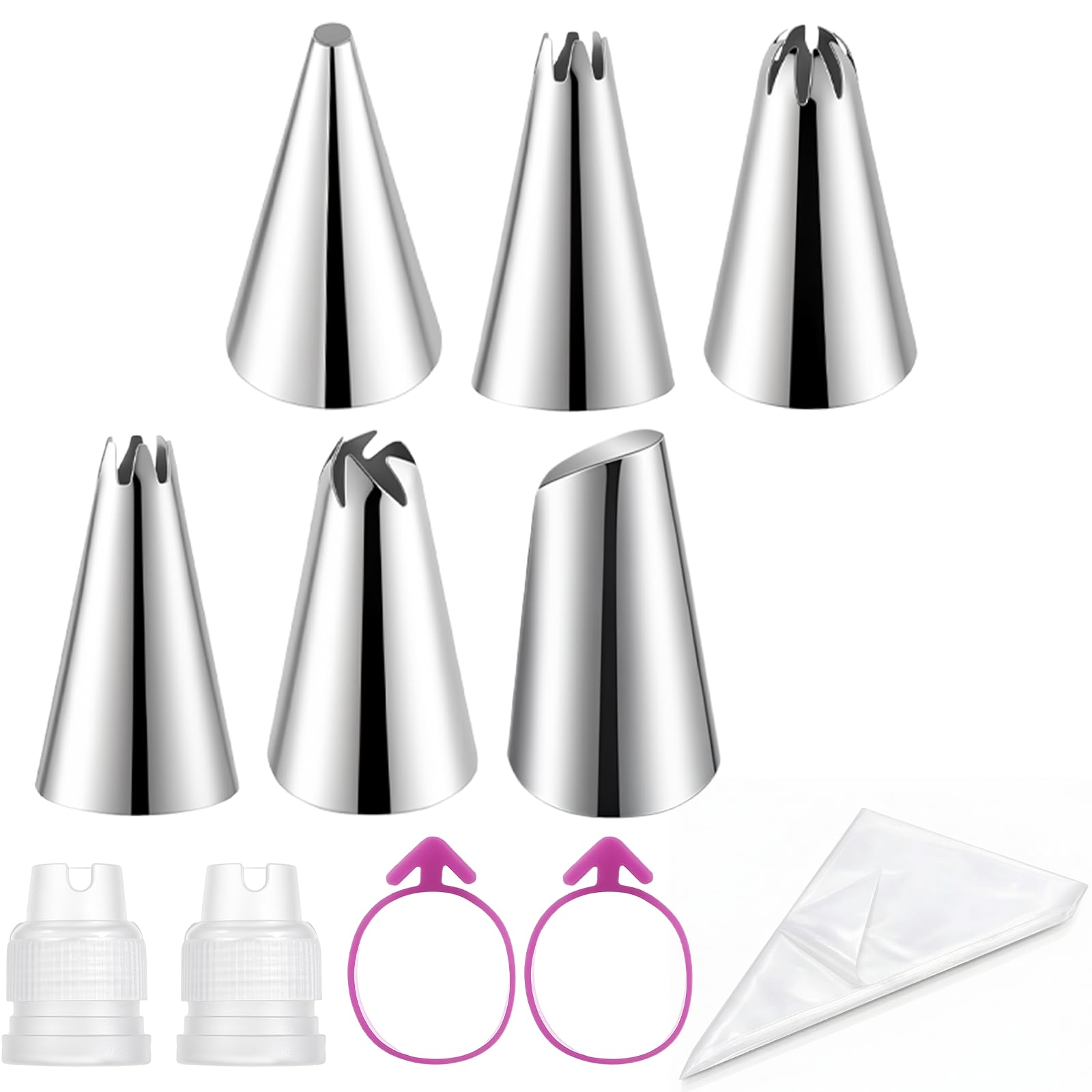 HJZHII 100Pcs Piping Bag and Nozzles Set, Icing Nozzles and Bag with Coupler Large Decorating and Pastry Bags Thick Icing Piping Bags for Cake Cupcake Dessert Cookies Decoration
