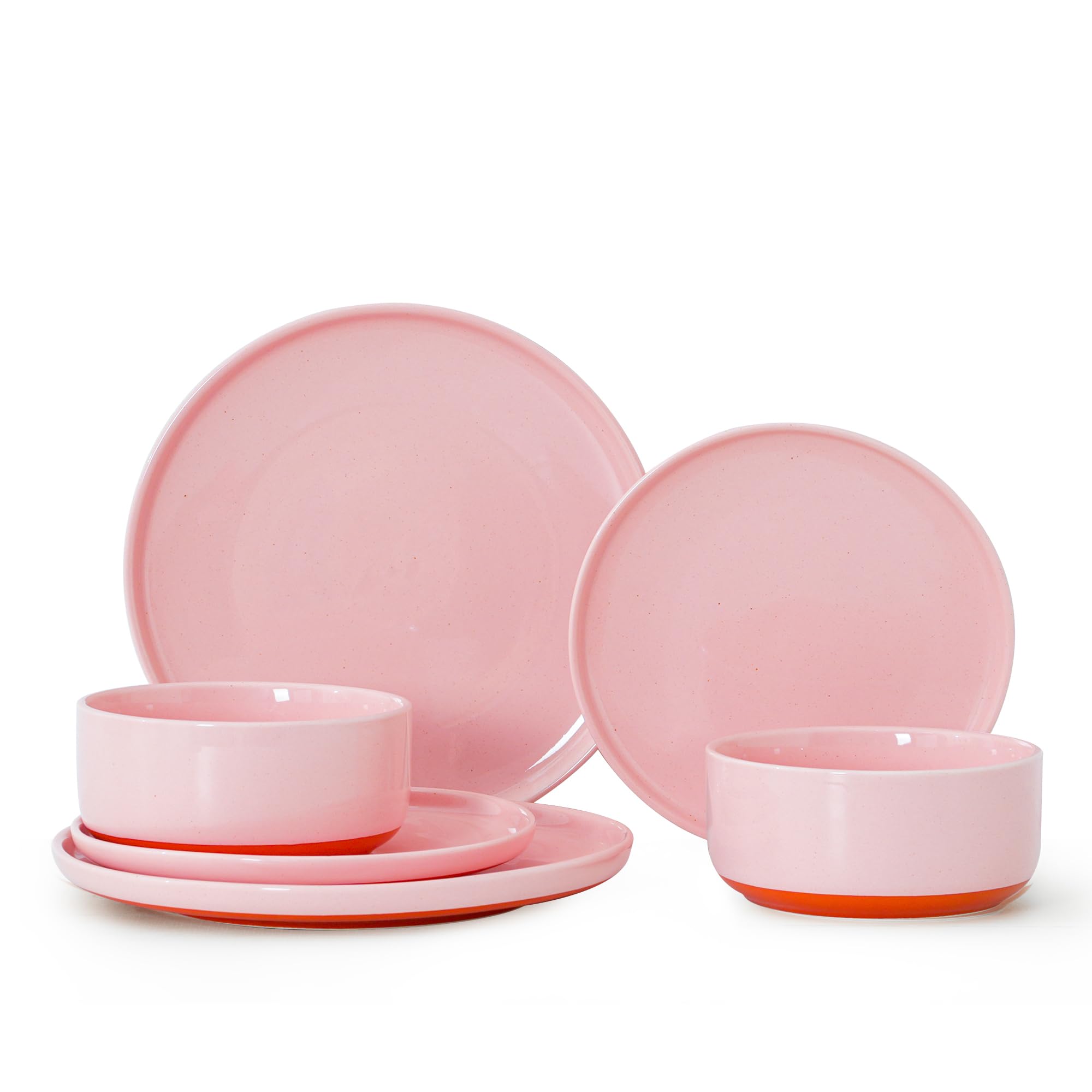 6 Piece Dinnerware Set, Dish Set for 2, Pink