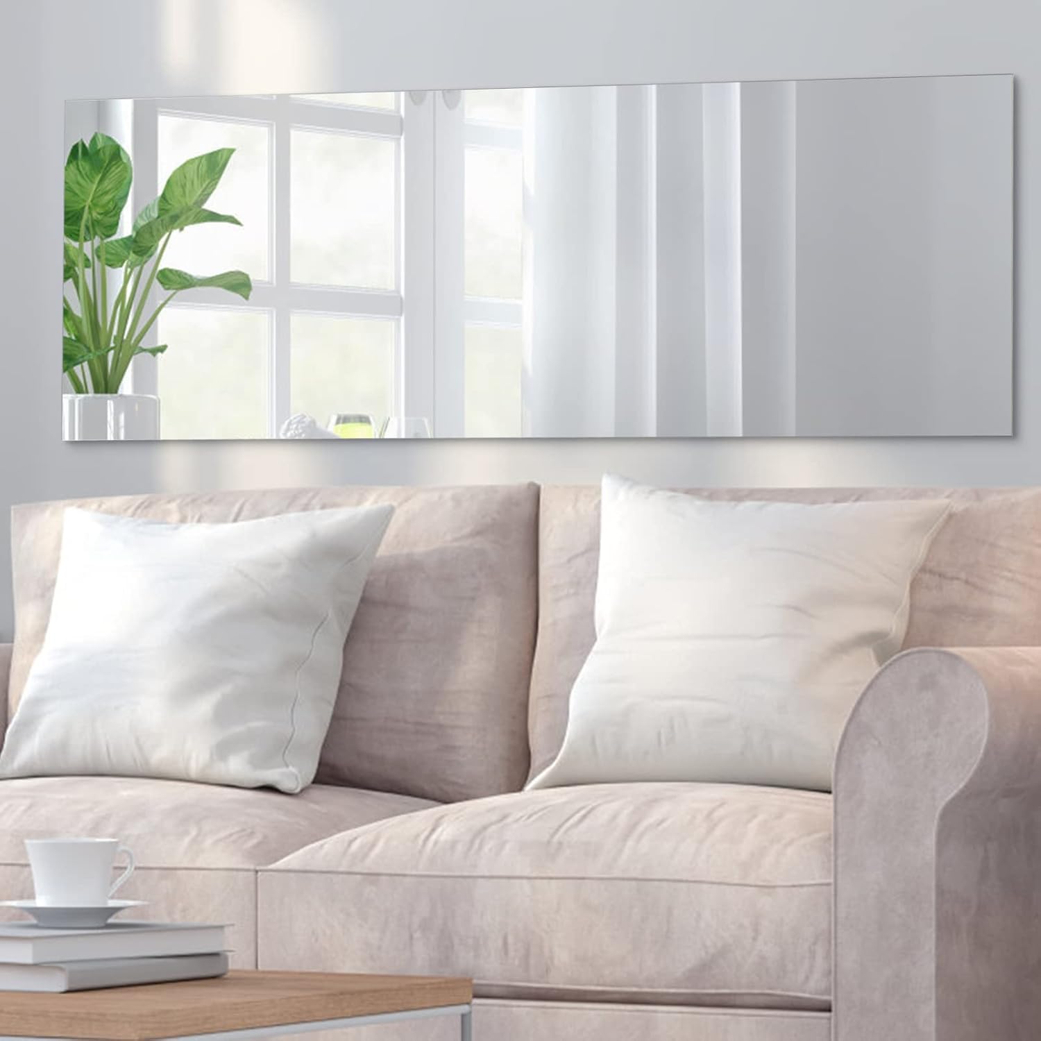 RELAX4LIFE Espejo Cuerpo Entero Pared 110x38cm, Espejo Rectangular sin Marco de Cristal Antiexplosión para Dormitorio, Salón y Recibidor, Montaje Vertical y Horizontal, Espelho Corpo Inteiro