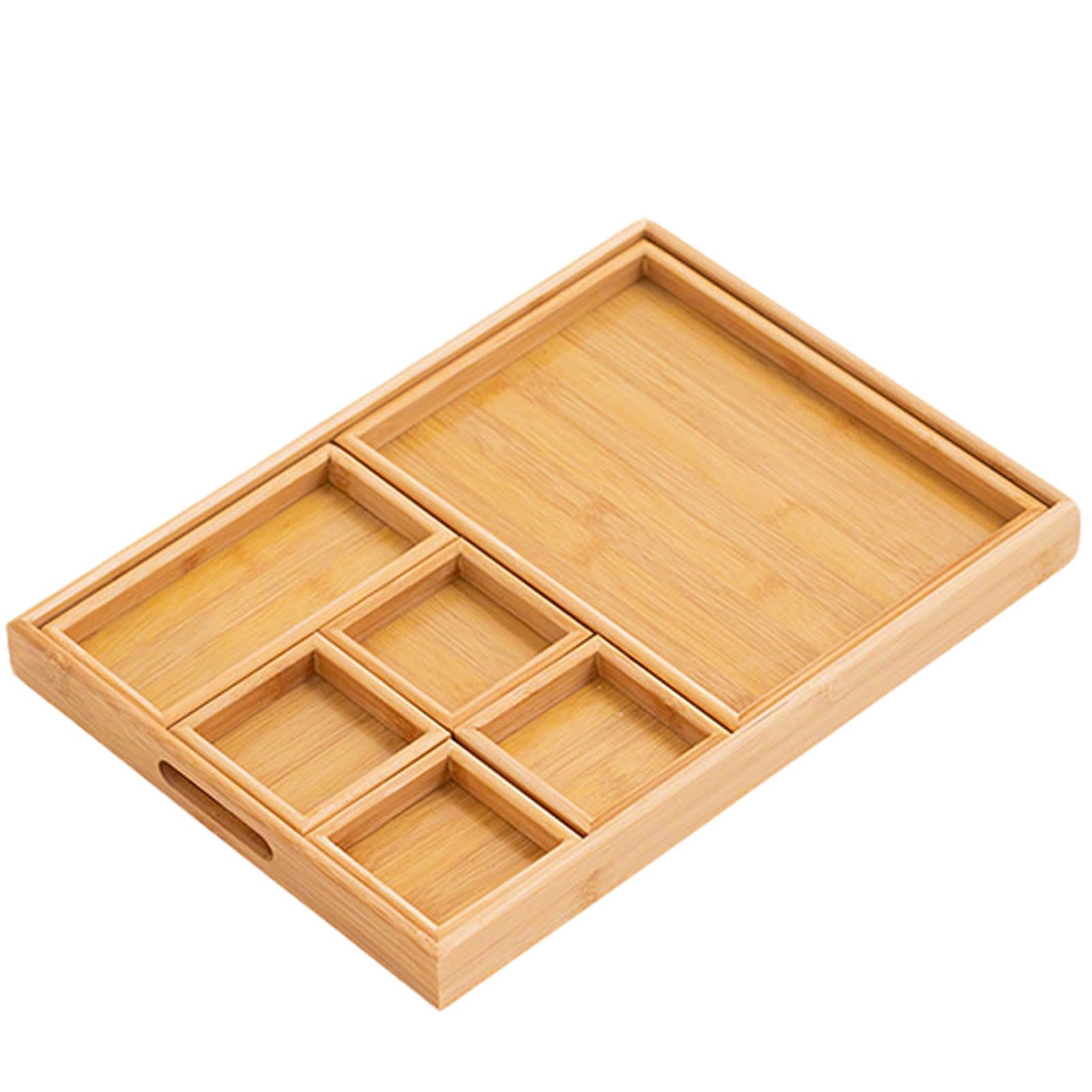 HUHJYUGE Plateau de Service en Bambou, Plateau À Collations en Bambou avec Compartiments, pour Fruits Secs, Bonbons, Noix, Desserts, Maison Ou Table À Thé (39x28x3.5cm)
