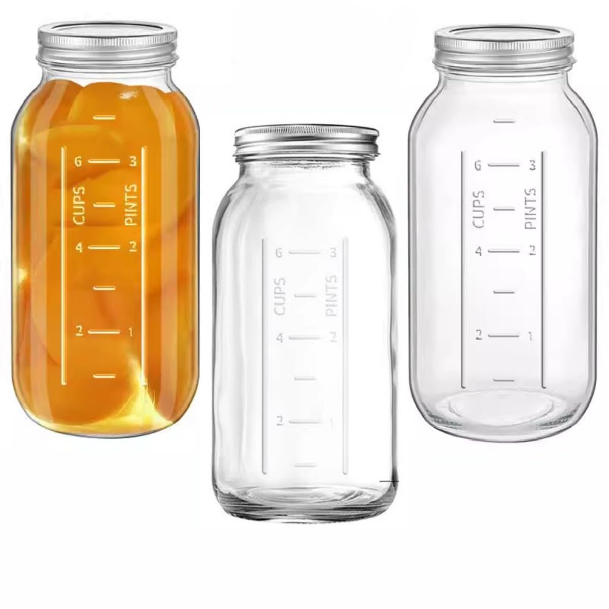 LATERN 3 Pezzi 64oz Barattoli di Vetro a Bocca Larga, 1,9L Contenitori di Vetro Stampati a Tenuta Stagna con Coperchio Ermetico e Fascia per Conservare Marmellata Miele Gelatina Salse Insalata Yogurt