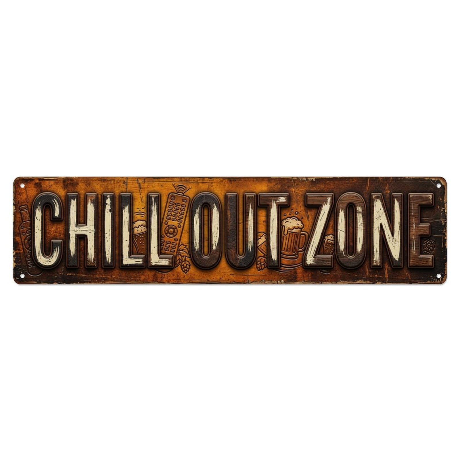 Chill Out Zone Retro Man Cave Metal Tin Skinny Sign Plaque Wall Decor for Cafe, Club Bar, Office, Home Garden Metal Poster 4x16Inch