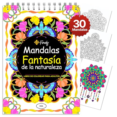 Finoly Libro Mandalas Colorear Adultos Reduce el Estrés | Cuadernos Mandalas Adultos y Niños para Relajarse | Mandalas para Colorear en Tamaño A4 | Papel Premium Encuadernación Espiral Mindfulness