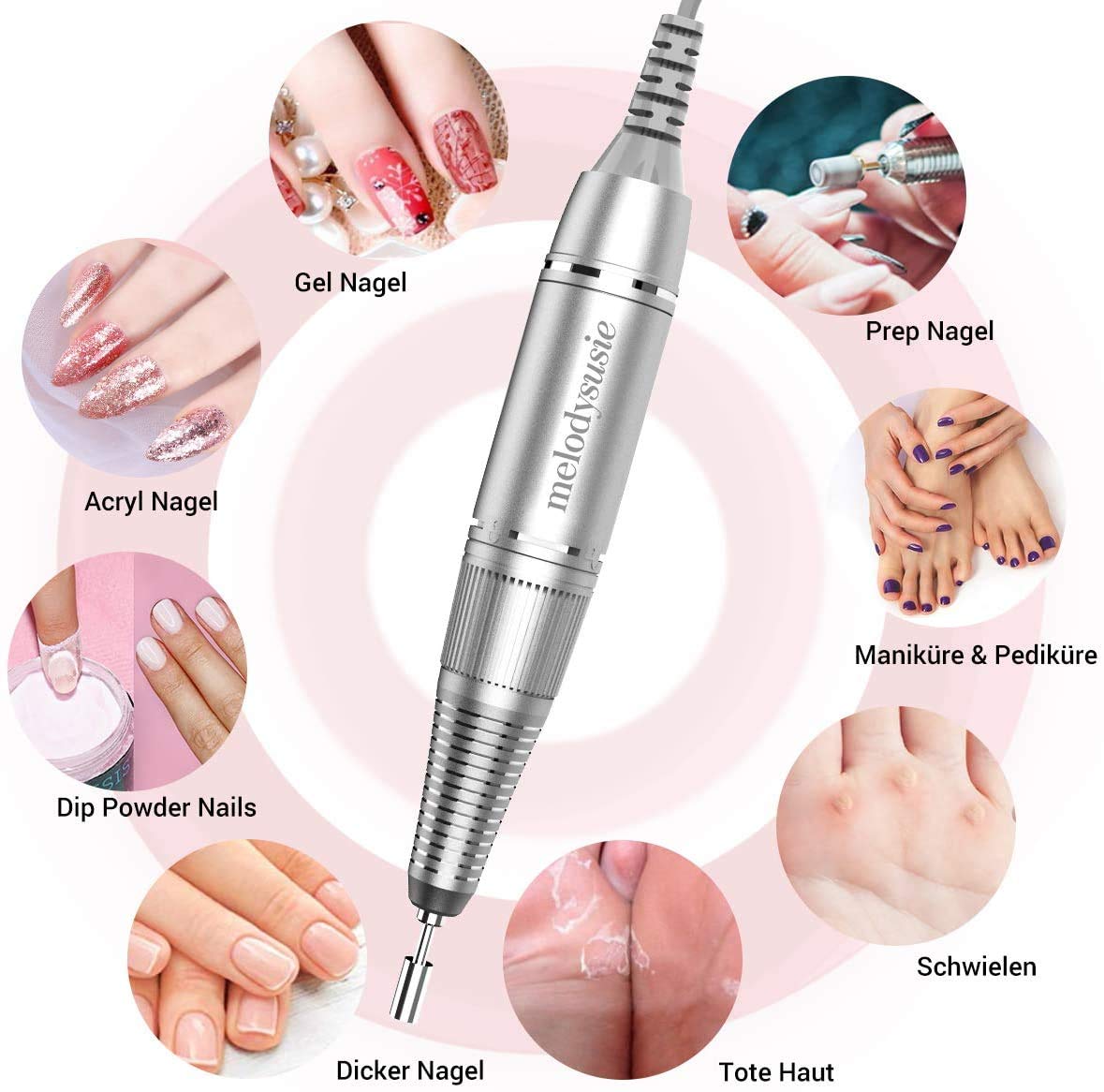 MelodySusie SC320D Professioneller Nagelfräser, 30.000 U/min, Wiederaufladbare Elektrische Nagelfeile mit LCD-Anzeige, Drehzahlregelbar, für Acryl- & Gelnägel, für Salon