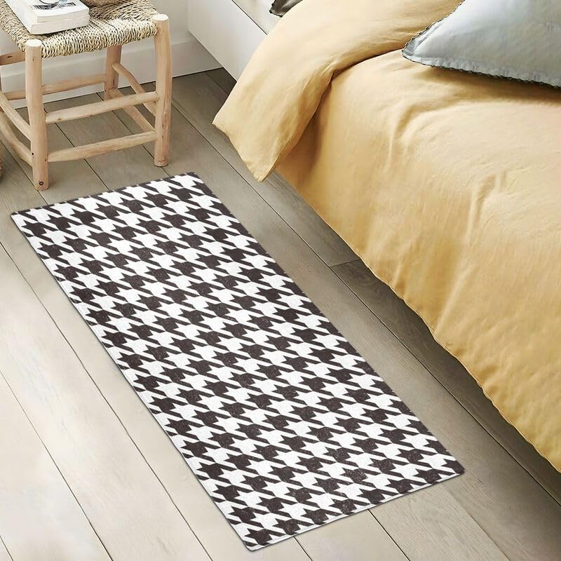 Miniatura 5 de Alfombra antideslizante de pata de gallo en blanco y negro, lavable a máquina, alfombra de entrada para baño, cocina, dormitorio, decoración de