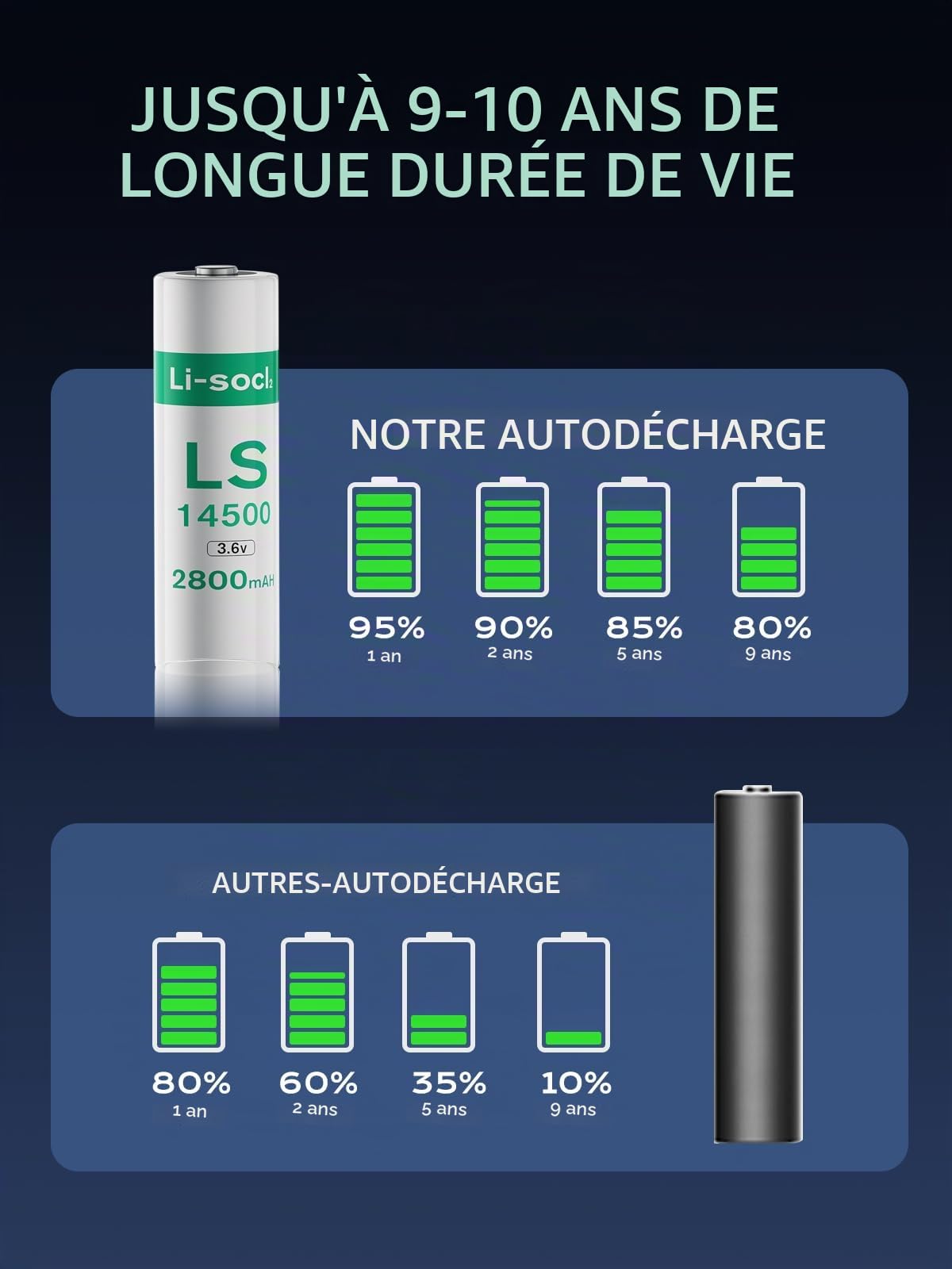Lot de 10 Piles LS1450O, 3,6 V AA Lithium 2800mAh Batterie ER1450O Lithium Haute Capacité (Non-Rechargeable)