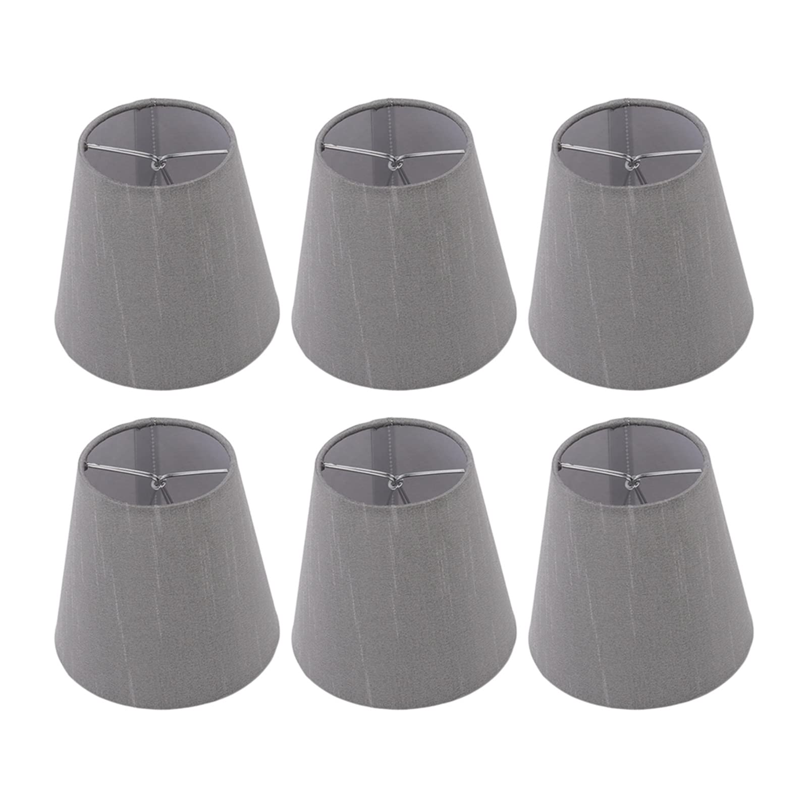 6pcs Fabric Lamp Shades, Grey Clip on Bulb Wall Light Shades Modern Lampshades for E14 Candle Bulb